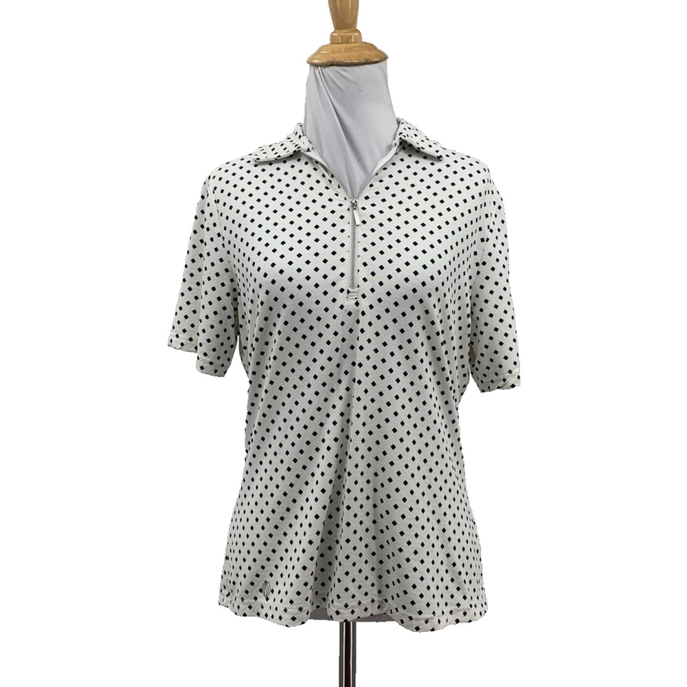 GGblue Polo Top Womens Small White Black Luxe Sport Diamond Motif 1/4 Zip Golf